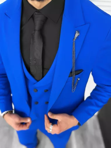 Costum barbati slim fit, albastru, 3 piese, 11839 49-3