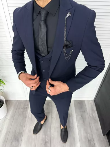 Costum barbati slim fit, bleumarin, 3 piese, 11842 112-3