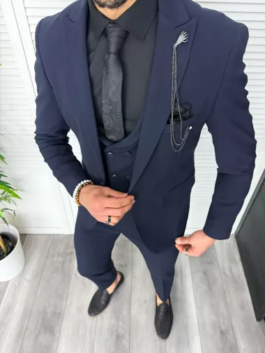 Costum barbati slim fit, bleumarin, 3 piese, 11842 112-3