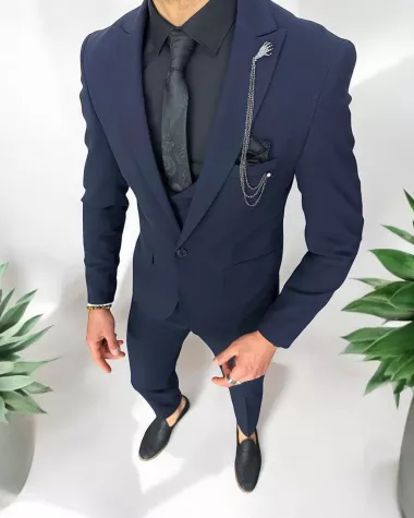 Costum barbati slim fit, bleumarin, 3 piese, 11842 112-3