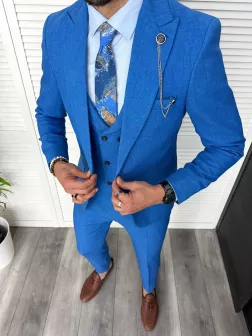 Costum barbati slim fit, bej, 3 albastru, 11843 30-5
