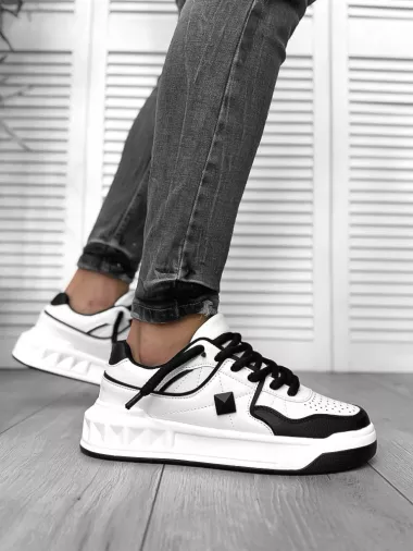 Adidasi barbati casual, VL, albi cu negru 086 T14-3