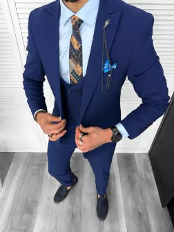 Costum barbati slim fit, bleumarin, 3 piese, 11837 33-5