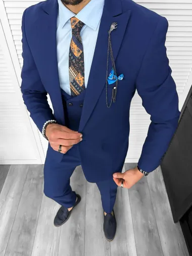 Costum barbati slim fit, bleumarin, 3 piese, 11837 33-5