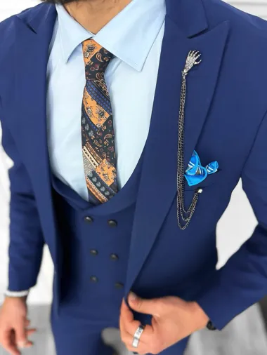 Costum barbati slim fit, bleumarin, 3 piese, 11837 33-5