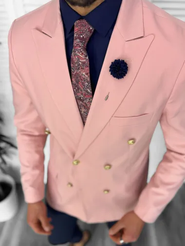 Sacou barbati slim fit, 2 randuri de nasturi, roz 11845 40-1.1