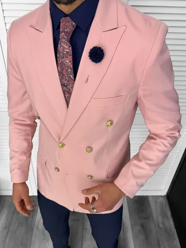 Sacou barbati slim fit, 2 randuri de nasturi, roz 11845 40-1.1