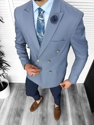 Sacou barbati slim fit, 2 randuri de nasturi, gri 11848 64-4