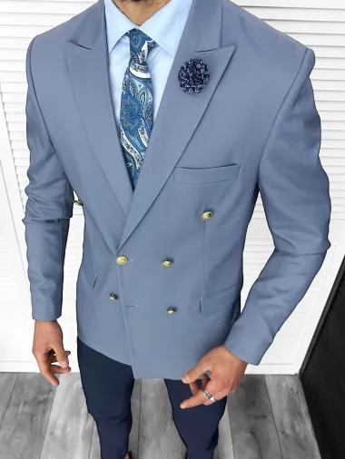 Sacou barbati slim fit, 2 randuri de nasturi, gri 11848 64-4