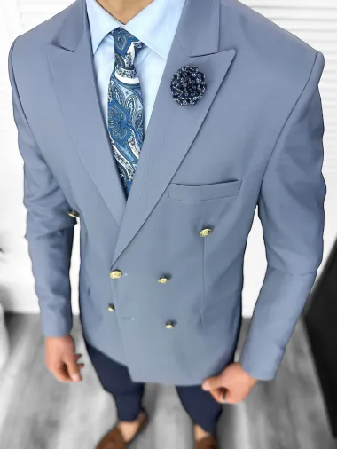 Sacou barbati slim fit, 2 randuri de nasturi, gri 11848 64-4