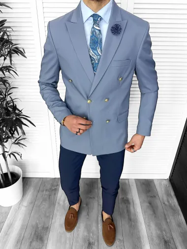 Sacou barbati slim fit, 2 randuri de nasturi, gri 11848 64-4