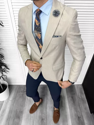 Sacou barbati slim fit, bej 11851 D3-1.1 Sacou barbati slim fit, bej 11851 D3-1.1