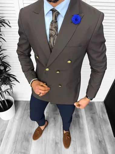 Sacou barbati slim fit, 2 randuri de nasturi, maro 11853 19-2.3