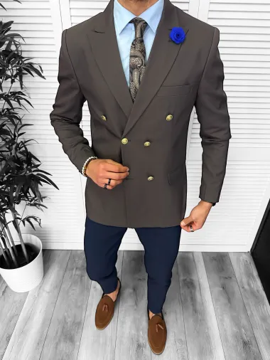 Sacou barbati slim fit, 2 randuri de nasturi, maro 11853 19-2.3