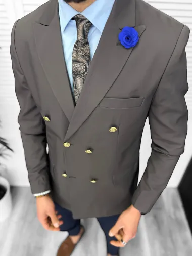 Sacou barbati slim fit, 2 randuri de nasturi, maro 11853 19-2.3