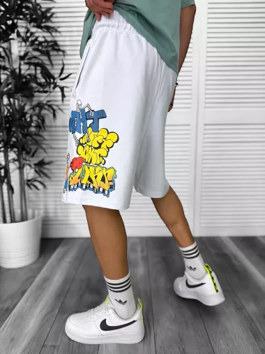 Pantaloni de trening scurti,albi, cu imprimeu Y240 O3-2.1