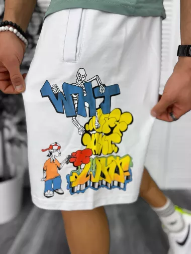 Pantaloni de trening scurti,albi, cu imprimeu Y240 O3-2.1