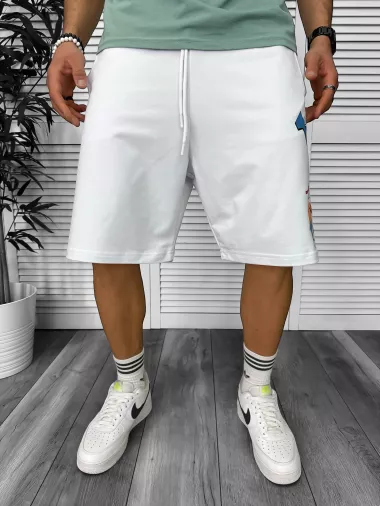 Pantaloni de trening scurti,albi, cu imprimeu Y240 O3-2.1