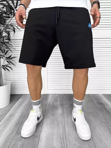 Pantaloni de trening scurti, negri, cu imprimeu Y240 N6-3.3