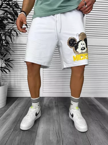 Pantaloni de trening scurti,albi, cu imprimeu Y241 O3-2.3