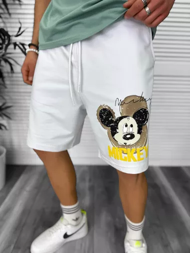 Pantaloni de trening scurti,albi, cu imprimeu Y241 O3-2.3