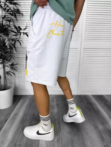 Pantaloni de trening scurti,albi, cu imprimeu Y241 O3-2.3