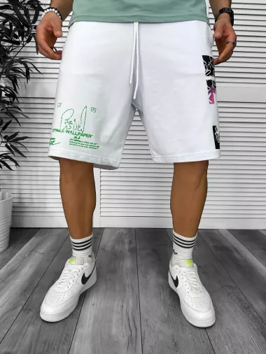Pantaloni de trening scurti,albi , cu imprimeu Y243 O3-7