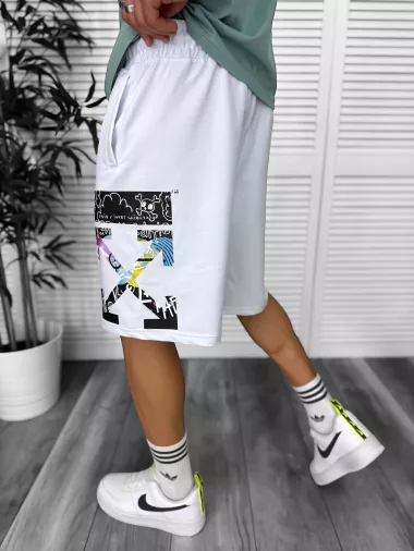 Pantaloni de trening scurti,albi , cu imprimeu Y243 O3-7