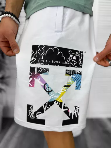 Pantaloni de trening scurti,albi , cu imprimeu Y243 O3-7