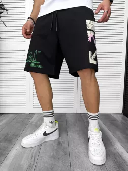 Pantaloni de trening scurti,negri, cu imprimeu Y243 O3-2.2
