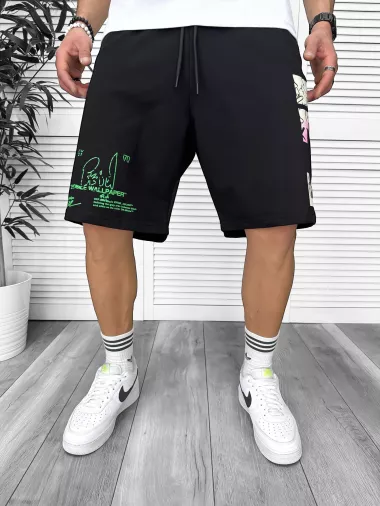 Pantaloni de trening scurti,negri, cu imprimeu Y243 O3-2.2