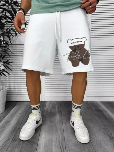 Pantaloni de trening scurti,albi , cu imprimeu Y245 O3-1.3