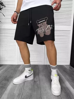 Pantaloni de trening scurti,negri, cu imprimeu Y245 O3-1.3