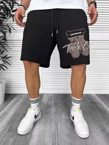 Pantaloni de trening scurti,negri, cu imprimeu Y245 O3-1.3