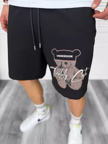 Pantaloni de trening scurti,negri, cu imprimeu Y245 O3-1.3