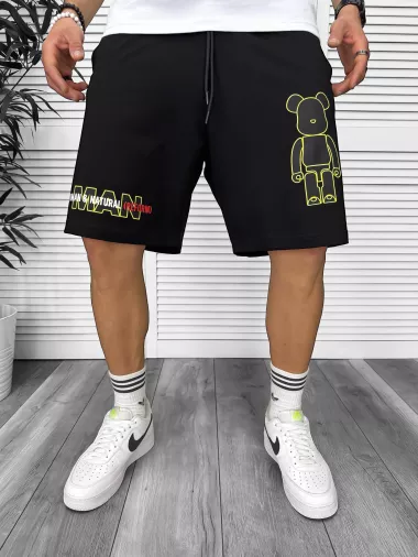 Pantaloni de trening scurti,negri, cu imprimeu Y246 N6-5.3