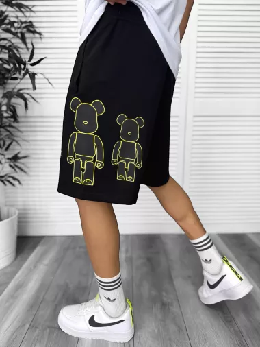 Pantaloni de trening scurti,negri, cu imprimeu Y246 N6-5.3