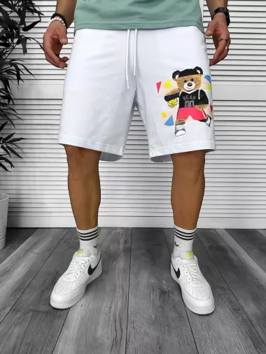 Pantaloni de trening scurti,albi , cu imprimeu Y247 O3-1.2