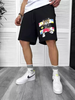 Pantaloni de trening scurti,negri, cu imprimeu Y247 O3-1.2