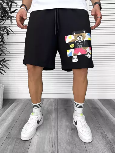 Pantaloni de trening scurti,negri, cu imprimeu Y247 O3-1.2