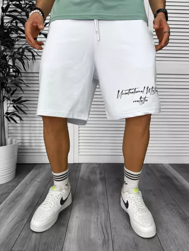 Pantaloni de trening scurti, albi, cu imprimeu Y250 D3-4.2