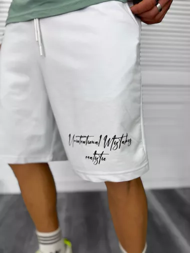Pantaloni de trening scurti, albi, cu imprimeu Y250 D3-4.2