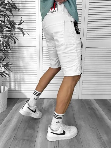 Blugi barbati scurti conici albi, cu stikere, 4064 D2-2.3