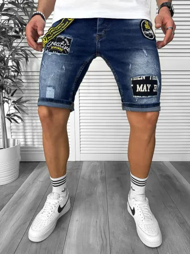 Blugi barbati scurti conici, cu stikere, 4069 H3-7