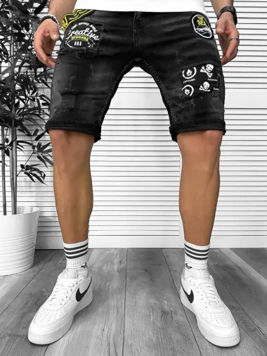 Blugi barbati scurti conici,cu stikere 7034 H3-7