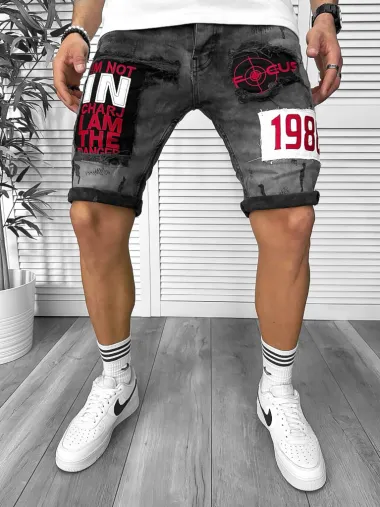 Blugi barbati scurti conici,cu stikere 7036 H4-4