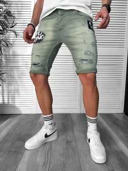 Blugi barbati scurti conici,verzi ,cu stikere 7041 H2-3 Blugi barbati scurti conici,verzi ,cu stikere 7041 H2-3