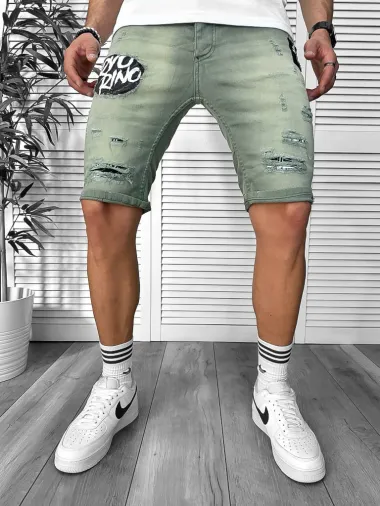 Blugi barbati scurti conici,verzi ,cu stikere 7041 H2-3