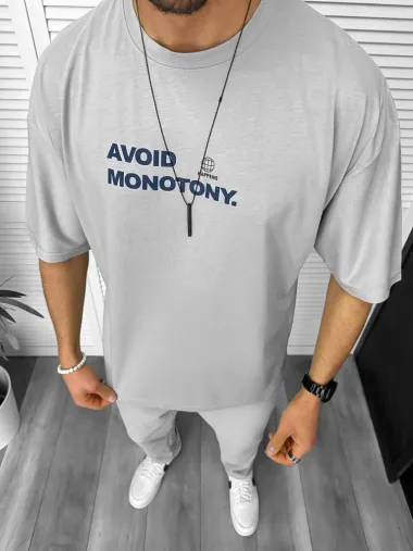 Tricou barbati gri, cu imprimeu pe spate, oversize 11819 O1-2.3