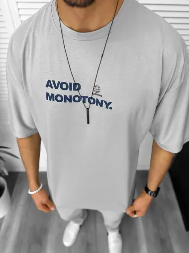 Tricou barbati gri, cu imprimeu pe spate, oversize 11819 O1-2.3